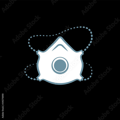 Respiratory mask with a high degree of protection. Reusable face mask n95. Vector icon on a black background.