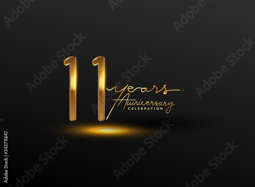 11 Years Anniversary Logo Golden Colored isolated on black background, vector design for greeting card and invitation card