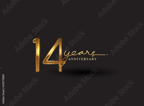 14 Years Anniversary Logo Golden Colored isolated on black background, vector design for greeting card and invitation card