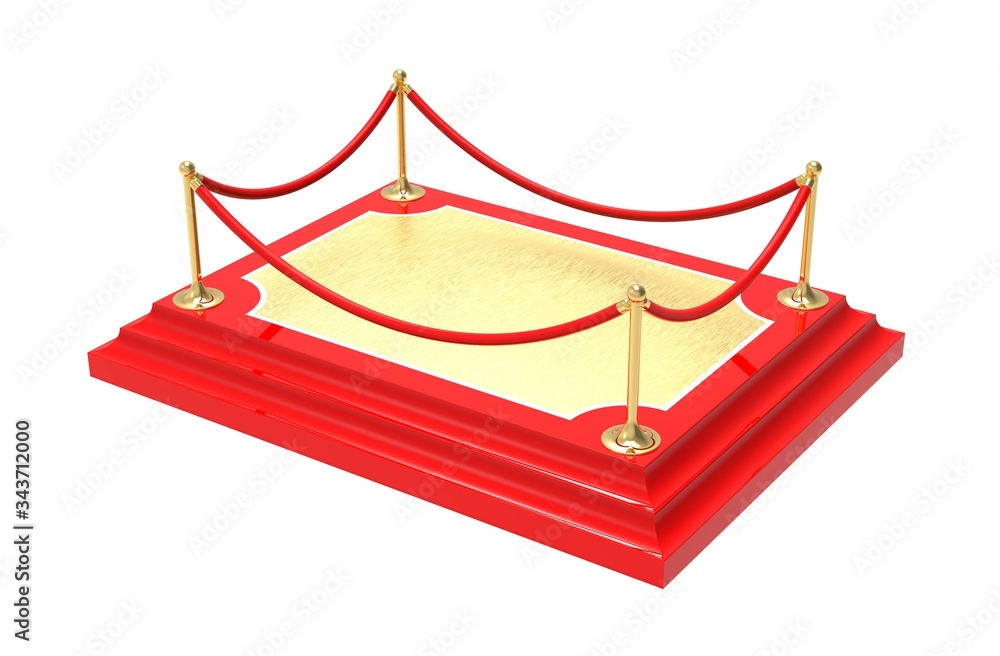 Red VIP Podium with. rope barrier. 3D illustration. Red VIP Podium with. rope barrier. 3D illustration.