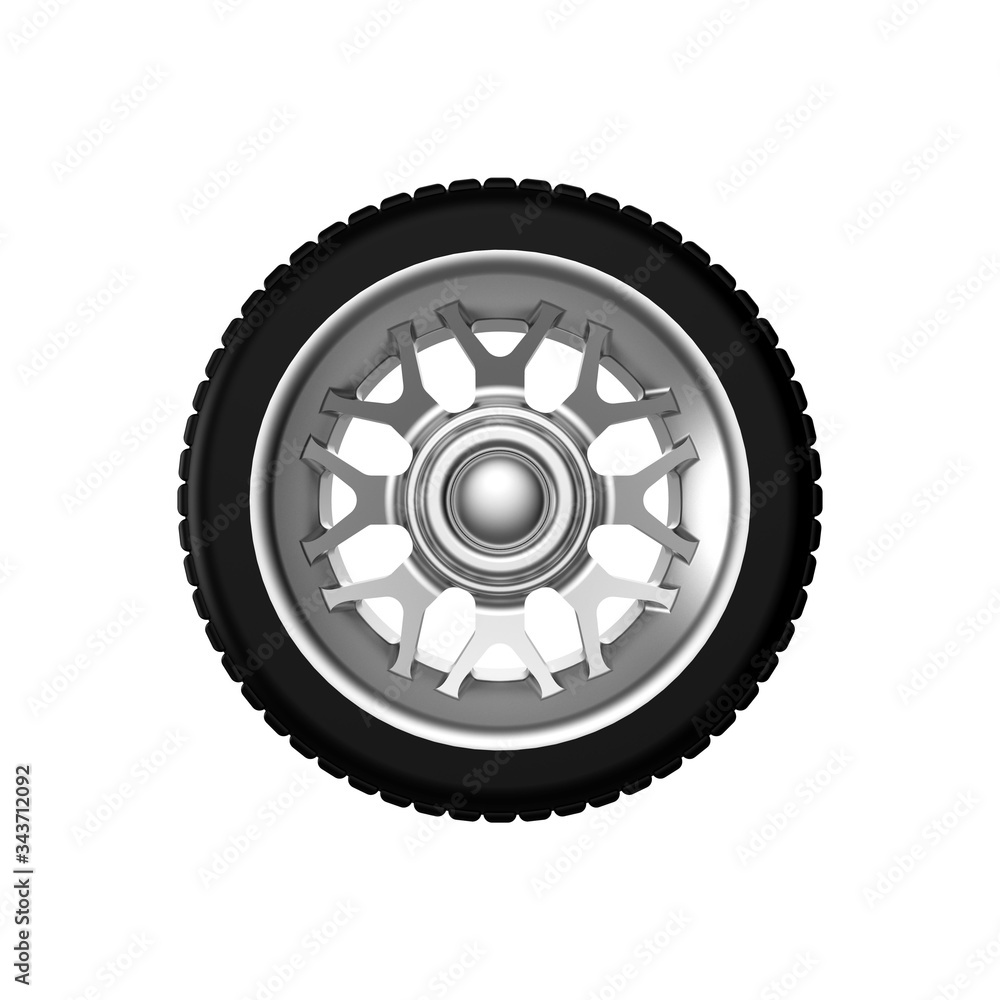Wheel with a tire. Sports wheel. 3D illustration. Wheel with a tire. Sports wheel. 3D illustration.