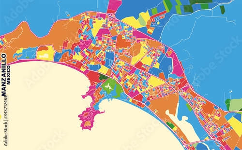 Manzanillo, Colima, Mexico, colorful vector map