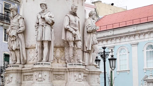 Statues at Plaza Camoes in the center of Lisbon, Portugal. photo