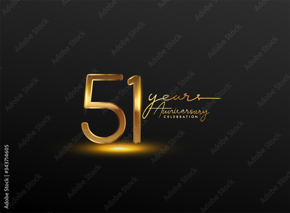 51 Years Anniversary Logo Golden Colored isolated on black background, vector design for greeting card and invitation card