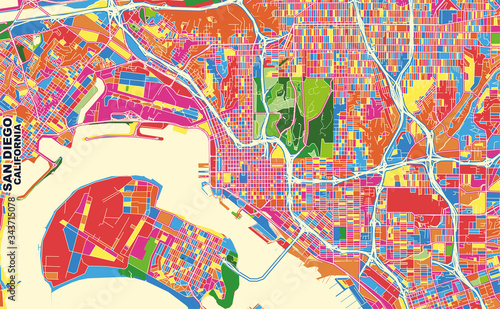 San Diego, California, U.S.A., colorful vector map photo
