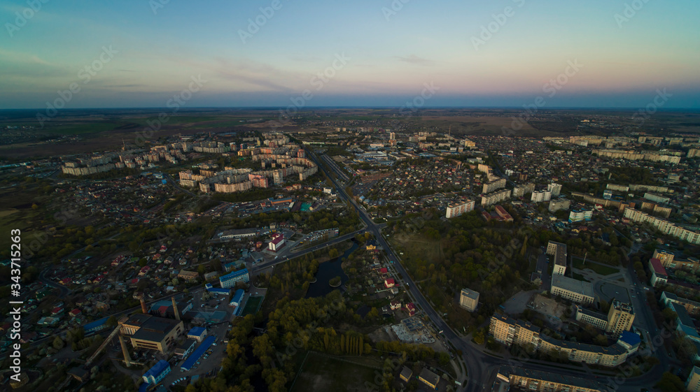 Aerial View of Rivne City on Sunset