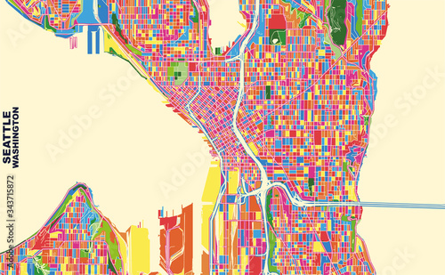 Seattle, Washington, U.S.A., colorful vector map