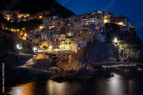 Night shot of Manarola at the Cinque Terre in Italy. 