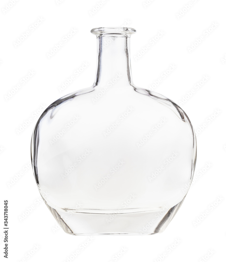 empty clear cognac bottle isolated on white background empty clear cognac bottle isolated on white background