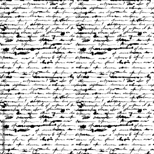 Seamless pattern of unreadable letter. Black and white handwritten сalligraphy. Female handwriting in ink. Vector illustration on a white background.