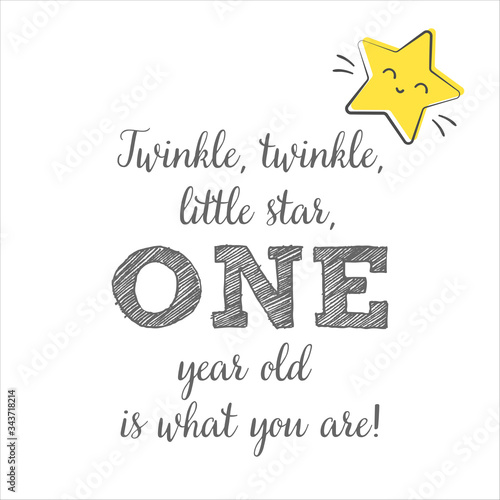 Twinkle, Twinkle, Little Star, First Birthday One Year Party Printable Invitation Card, Banner