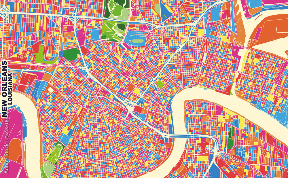 Obraz premium New Orleans, Louisiana, U.S.A., colorful vector map