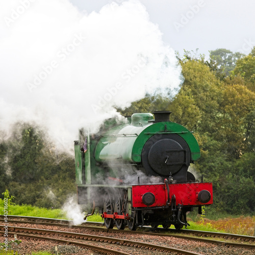 Steam saddletank locomotive running on a heritage railway.