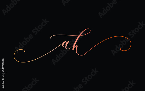 ah or a, h Lowercase Cursive Letter Initial Logo Design, Vector Template