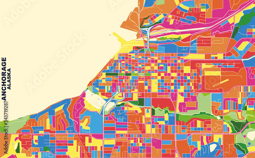 Anchorage, Alaska, U.S.A., colorful vector map