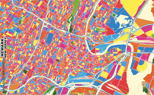 Newark, New Jersey, U.S.A., colorful vector map