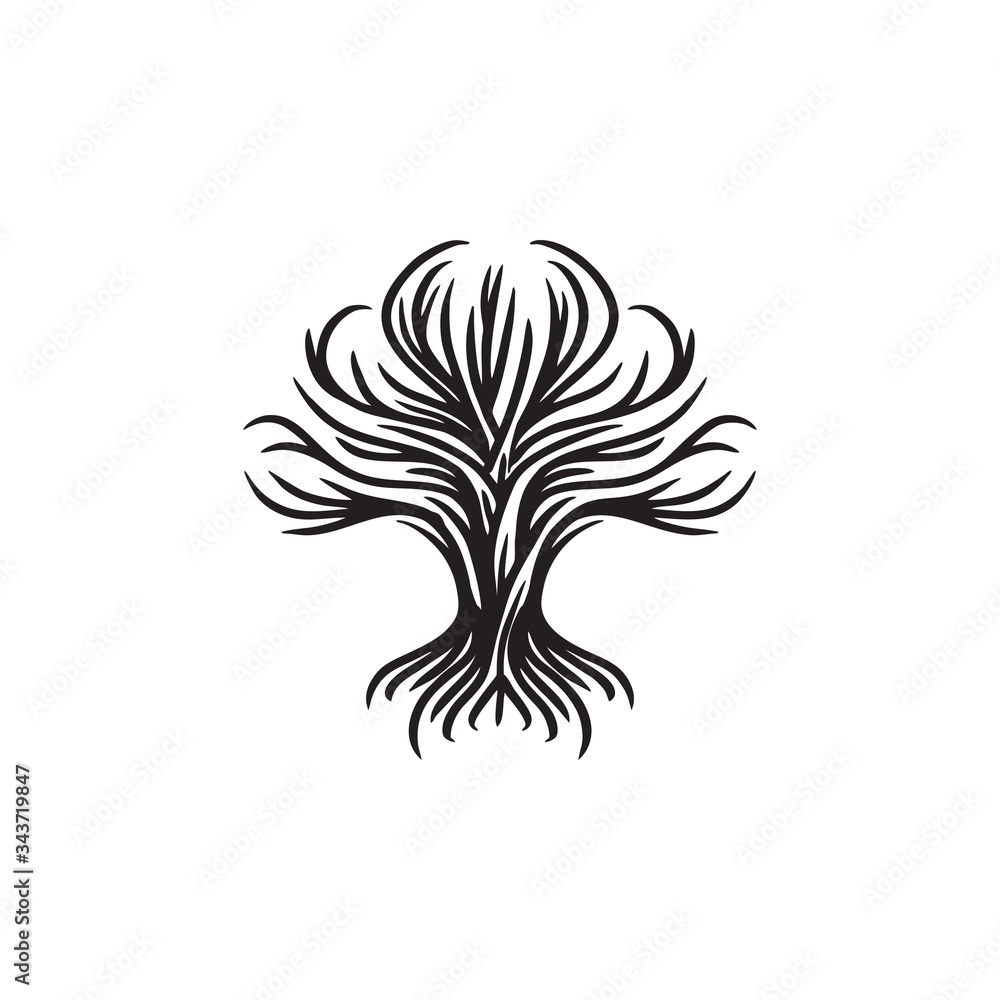 Obraz premium tree root Illustration logo icon , Dry dead tree illustration logo design