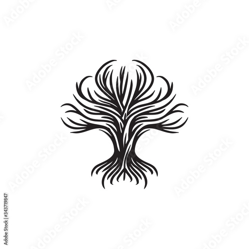 tree root Illustration logo icon , Dry dead tree illustration logo design