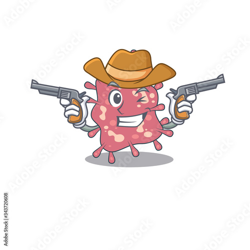 Cute handsome cowboy of haemophilus ducreyi cartoon character with guns