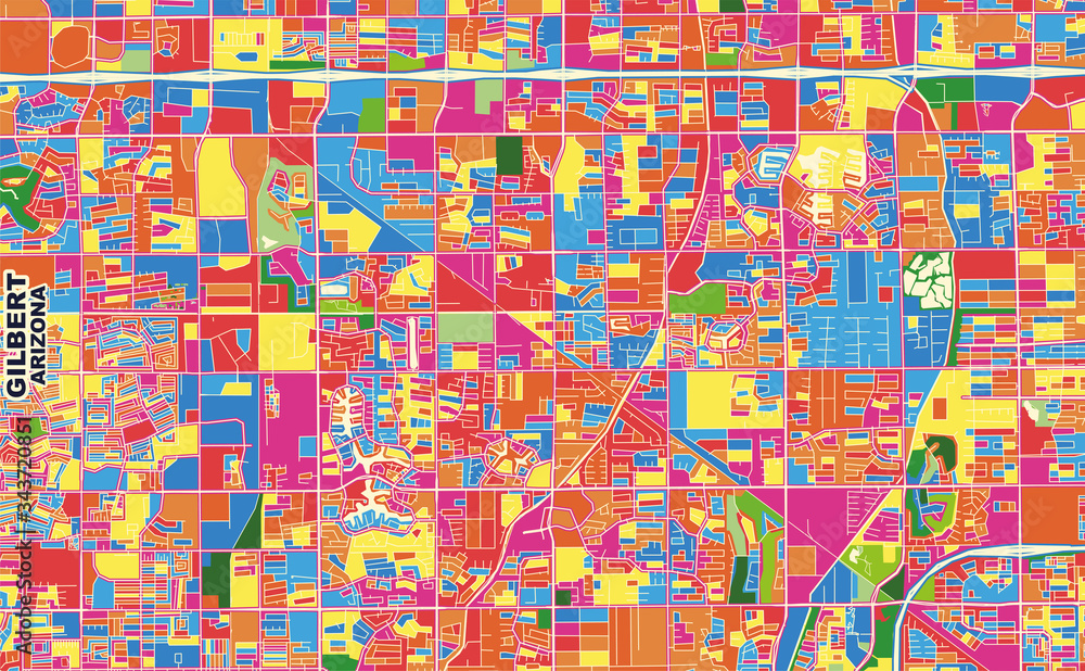 Gilbert, Arizona, U.S.A., colorful vector map