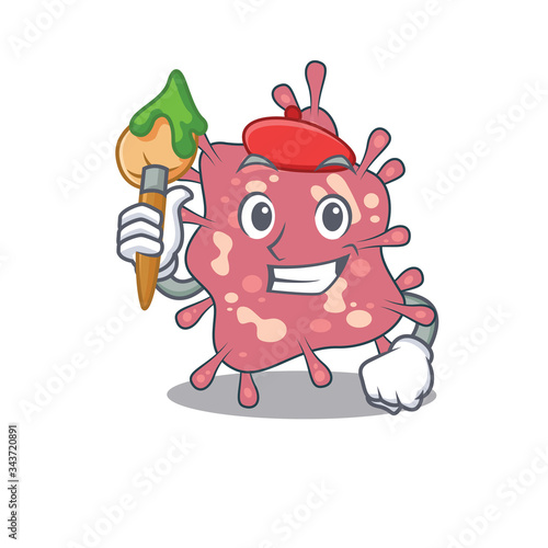A creative haemophilus ducreyi artist mascot design style paint with a brush