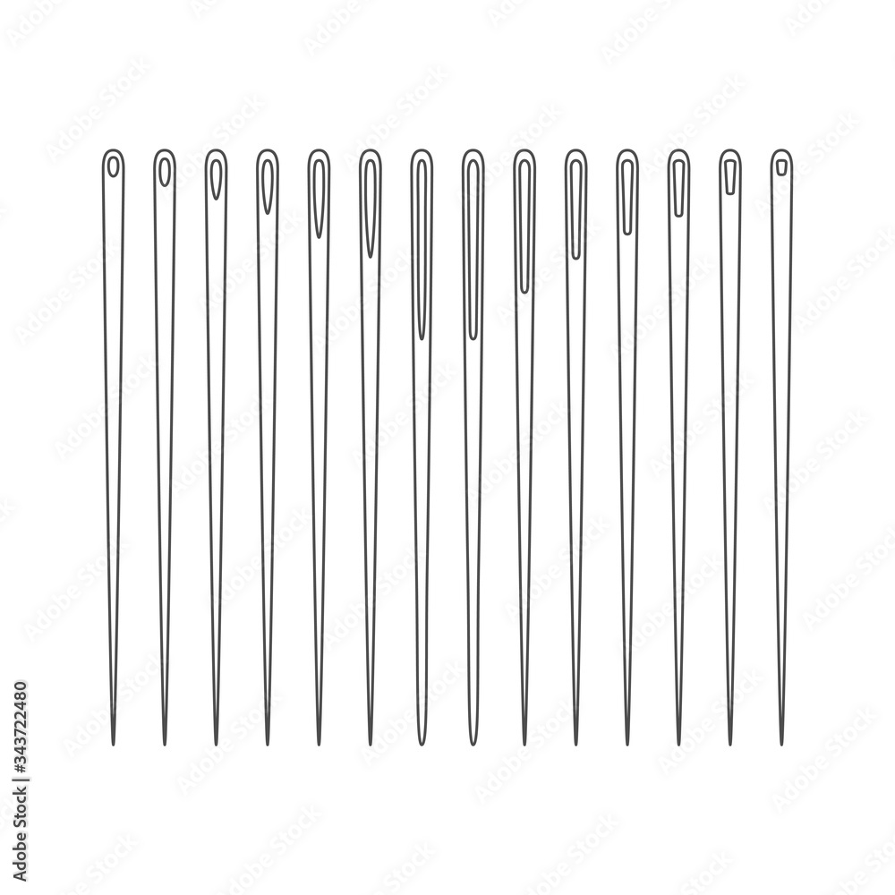 Needle silhouette icon set vector illustration. Collection of outline needle icons isolated on white background. Tailor logo template, sewing instrument design, fashion icon element, needlework skill Needle silhouette icon set vector illustration. Collection of outline needle icons isolated on white background. Tailor logo template, sewing instrument design, fashion icon element, needlework skill