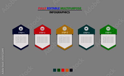 modern  heaxagonal infographic design template for business marketing education medical  with 5 steps option photo