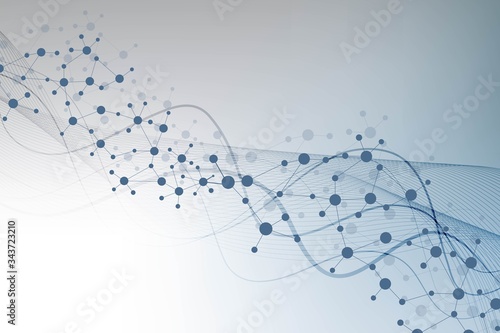 Structure molecule and communication. Dna, atom, neurons. Scientific concept for your design. Connected lines with dots. Medical, technology, chemistry, science background. Vector illustration.