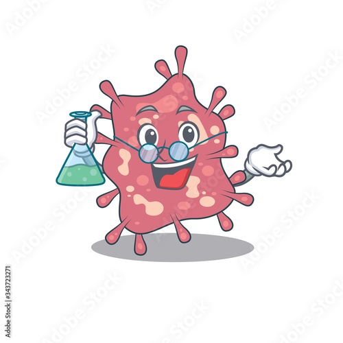 Haemophilus ducreyi smart Professor Cartoon design style working with glass tube photo