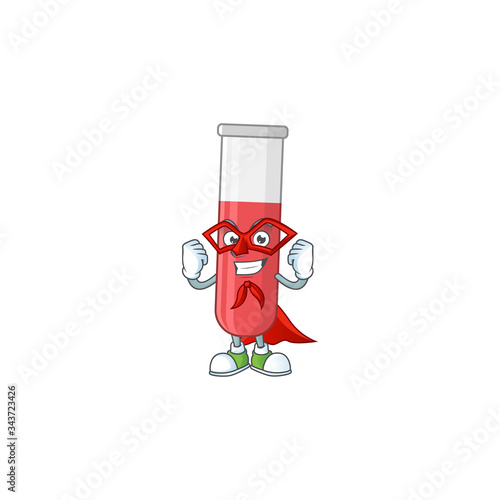 Red test tube cartoon design concept dressed as Super hero