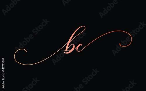 bc or b, c Lowercase Cursive Letter Initial Logo Design, Vector Template