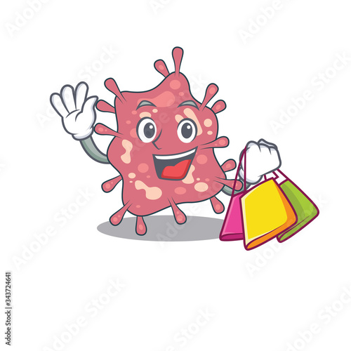 Rich and famous haemophilus ducreyi cartoon character holding shopping bags