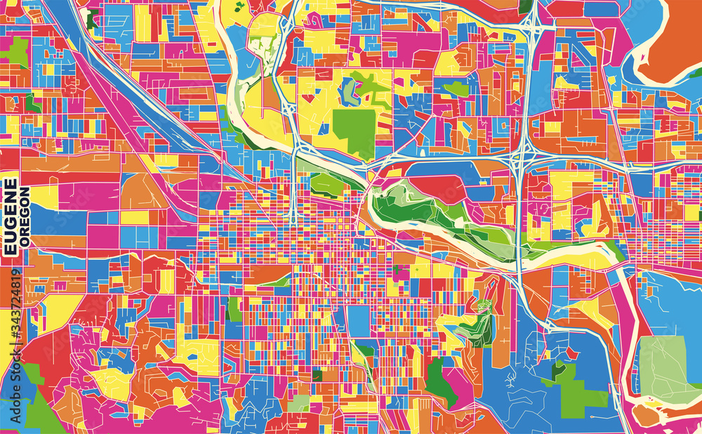 Obraz premium Eugene, Oregon, USA, colorful vector map