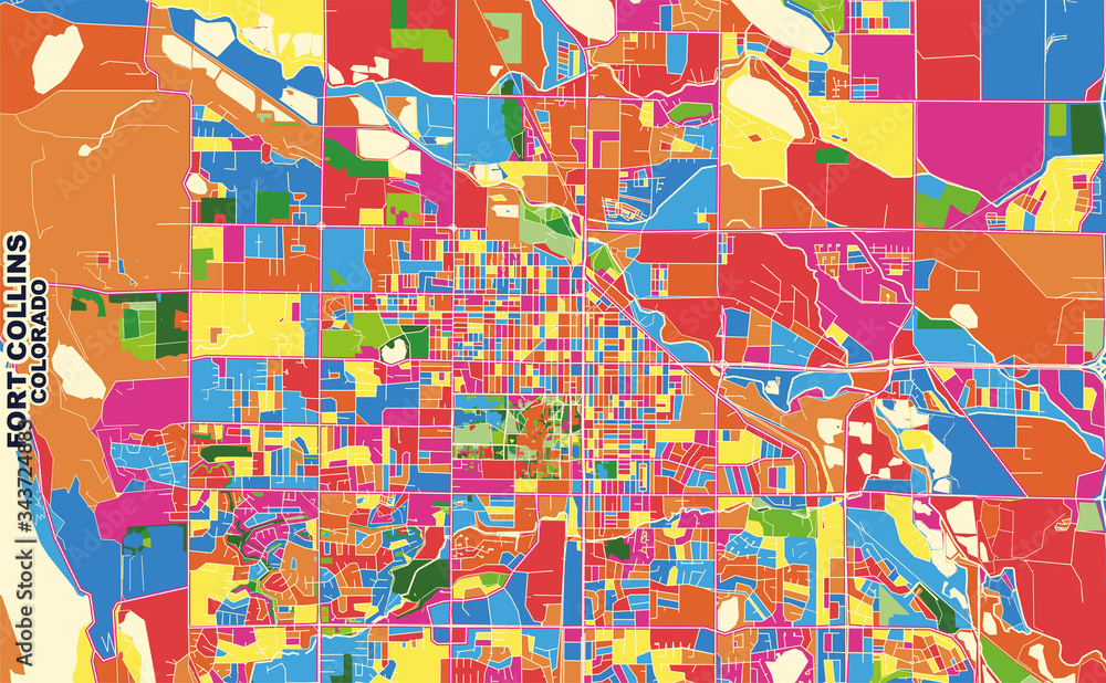 Fototapeta premium Fort Collins, Colorado, USA, colorful vector map
