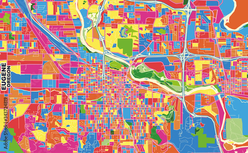 Eugene, Oregon, USA, colorful vector map
