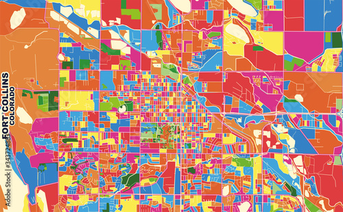 Fort Collins, Colorado, USA, colorful vector map