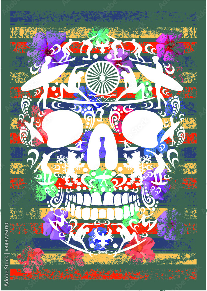 tattoo tribal skull and flower tshirt print embroidery graphic design vector art