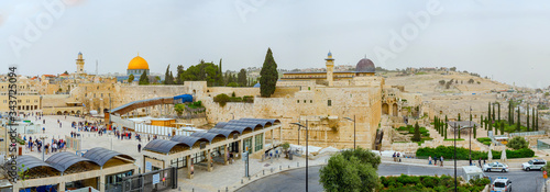 Jerusalem panoramic roof view.Old town. Touristic attractions.