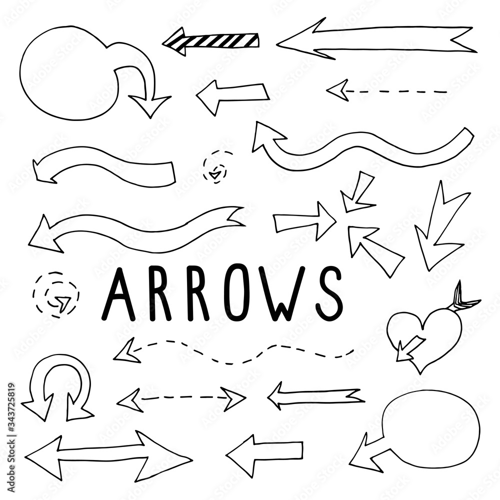 Set Of Arrows Of Different Shapes And Styles In The Technique Of Doodles Drawn By Hand And 3717