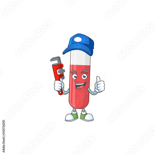 Mascot design concept of red test tube work as smart Plumber