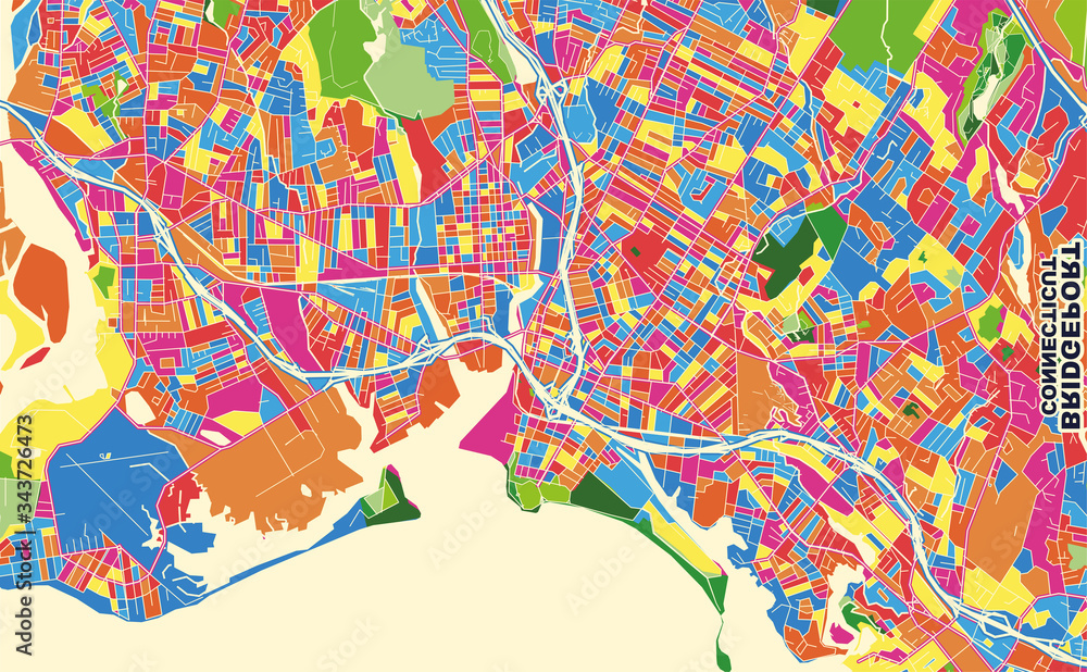 Bridgeport, Connecticut, USA, colorful vector map