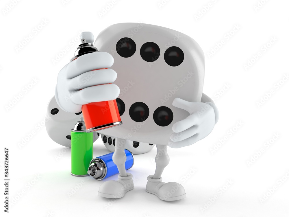 Dice character with spray cans