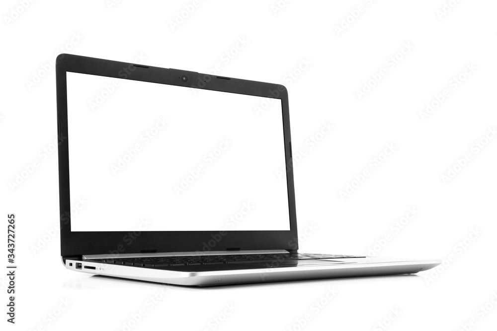 Laptop with blank screen isolated on white background - mockup template, all laptop in focus
Laptop with blank screen isolated on white background - mockup template, all laptop in focus