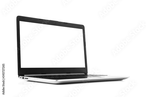 Laptop with blank screen isolated on white background - mockup template, all laptop in focus
