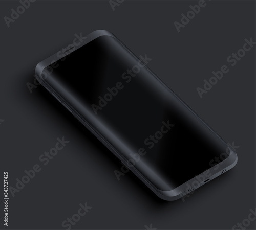 Smartphone presentation mockup. Sample frameless black smartphone on black background. Technology application mockup. Vector Illustration