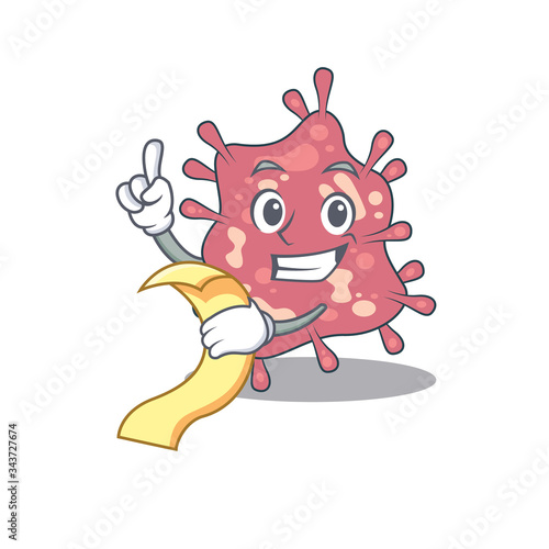Haemophilus ducreyi mascot character design with a menu on his hand