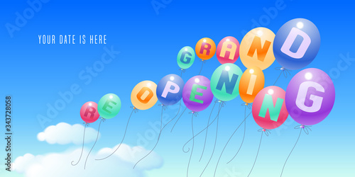 Grand opening and re-opening vector illustration, background for new store, etc with air balloons.