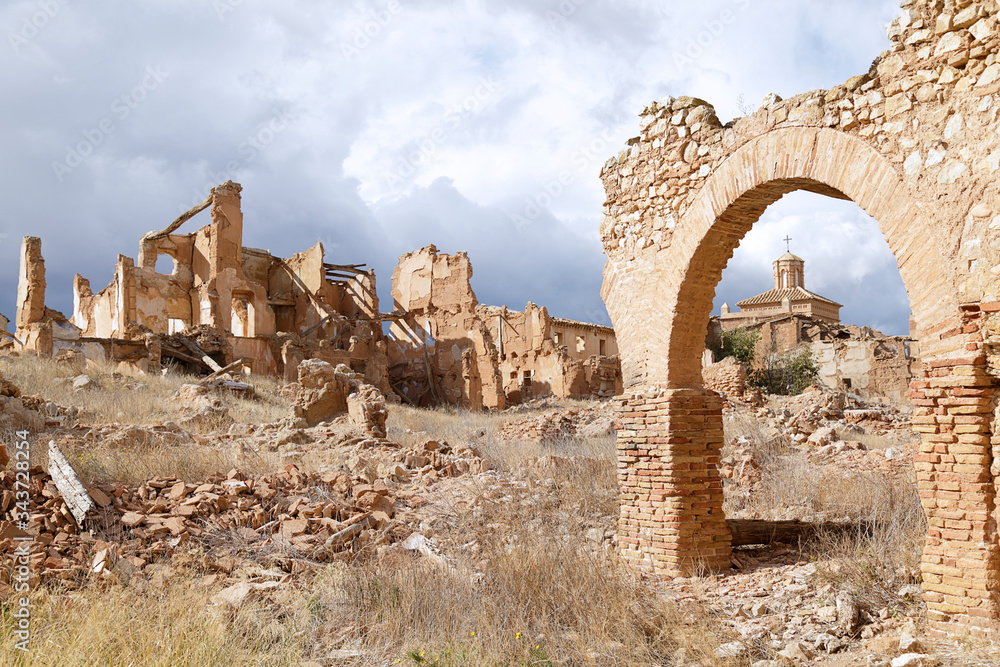 Main Street in the abandoned town of Belchite. It was destroyed during the Spanish civil war, Zaragoza, Spain