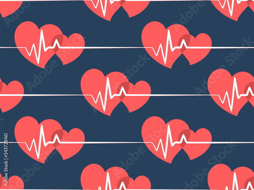 The Seamless background with hearts and cardiogram.

