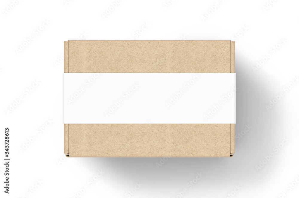 Blank Tuck In Flap Packaging Paper Box For Branding With paper label sleeve, 3d render illustration.